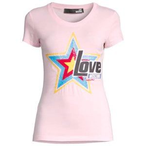 NWT LOVE MOSCHINO Pink Sequin Emb Tee shirt Sz 10 Cotton stretch